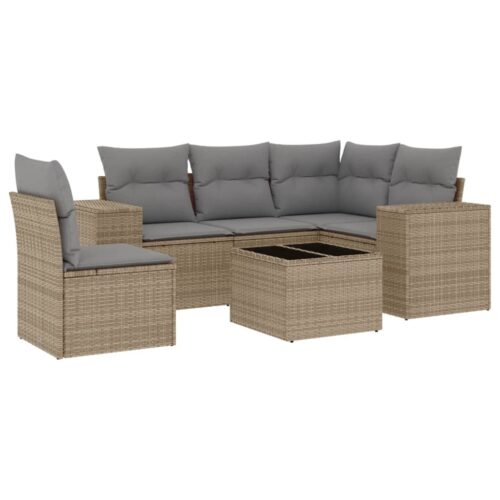 6-Piece Garden Sofa Set with Cushions Outdoor Patio Lounge Furniture Beige Poly Rattan - Image 5