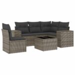 6-Piece Garden Sofa Set with Cushions Outdoor Patio Lounge Furniture Grey Poly Rattan
