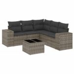 6-Piece Garden Sofa Set with Cushions Outdoor Patio Lounge Furniture Grey Poly Rattan