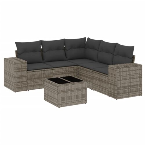 6-Piece Garden Sofa Set with Cushions Outdoor Patio Lounge Furniture Grey Poly Rattan