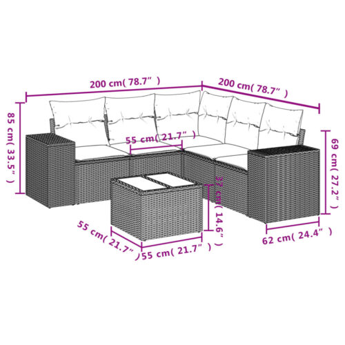 6-Piece Garden Sofa Set with Cushions Outdoor Patio Lounge Furniture Grey Poly Rattan - Image 3
