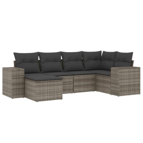 6-Piece Garden Sofa Set with Cushions Outdoor Patio Lounge Furniture Grey Poly Rattan - Image 5