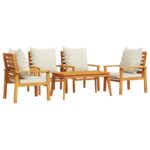 5-Piece Garden Lounge Set with Cushions Outdoor Patio Lounge Furniture Solid Wood Acacia