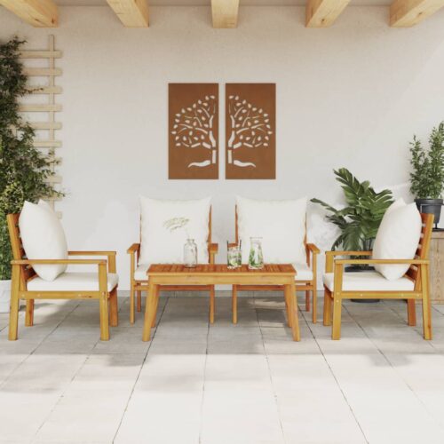 5-Piece Garden Lounge Set with Cushions Outdoor Patio Lounge Furniture Solid Wood Acacia - Image 2