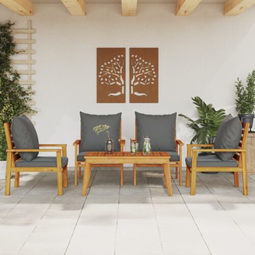 5-Piece Garden Lounge Set with Cushions Outdoor Patio Lounge Furniture Solid Wood Acacia - Image 2