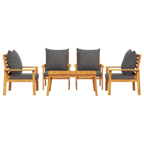 5-Piece Garden Lounge Set with Cushions Outdoor Patio Lounge Furniture Solid Wood Acacia - Image 3
