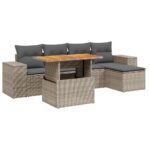 6-Piece Garden Sofa Set with Cushions Outdoor Patio Lounge Furniture Grey Poly Rattan