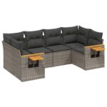 6-Piece Garden Sofa Set with Cushions Outdoor Patio Lounge Furniture Grey Poly Rattan