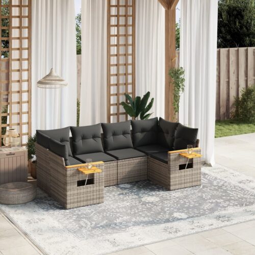 6-Piece Garden Sofa Set with Cushions Outdoor Patio Lounge Furniture Grey Poly Rattan - Image 2