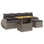 6-Piece Garden Sofa Set with Cushions Outdoor Patio Lounge Furniture Grey Poly Rattan