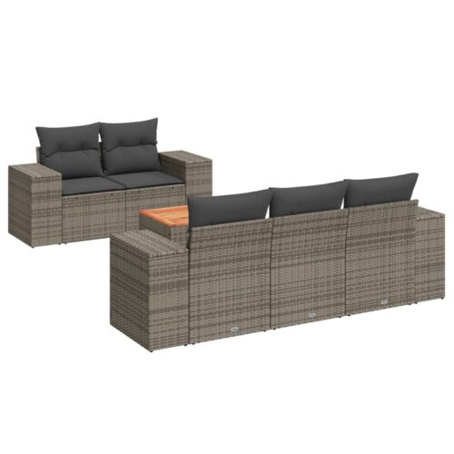 6-Piece Garden Sofa Set with Cushions Outdoor Patio Lounge Furniture Grey Poly Rattan - Image 5