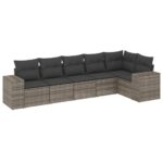 6-Piece Garden Sofa Set with Cushions Outdoor Patio Lounge Furniture Grey Poly Rattan