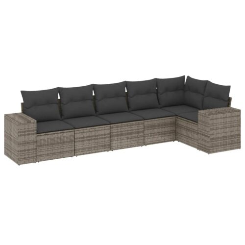 6-Piece Garden Sofa Set with Cushions Outdoor Patio Lounge Furniture Grey Poly Rattan - Image 5