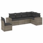 6-Piece Garden Sofa Set with Cushions Outdoor Patio Lounge Furniture Grey Poly Rattan