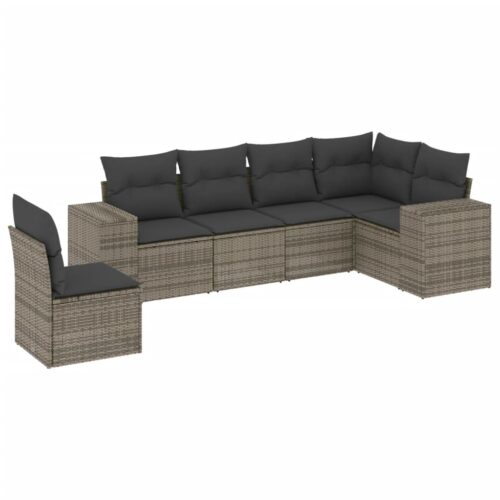 6-Piece Garden Sofa Set with Cushions Outdoor Patio Lounge Furniture Grey Poly Rattan