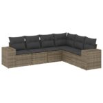 6-Piece Garden Sofa Set with Cushions Outdoor Patio Lounge Furniture Grey Poly Rattan