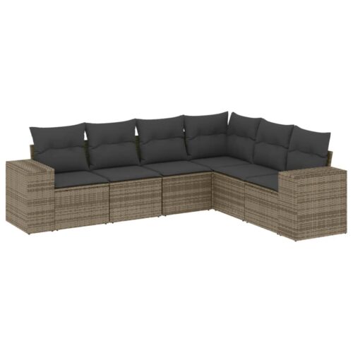 6-Piece Garden Sofa Set with Cushions Outdoor Patio Lounge Furniture Grey Poly Rattan