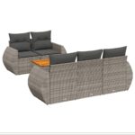 6-Piece Garden Sofa Set with Cushions Outdoor Patio Lounge Furniture Grey Poly Rattan
