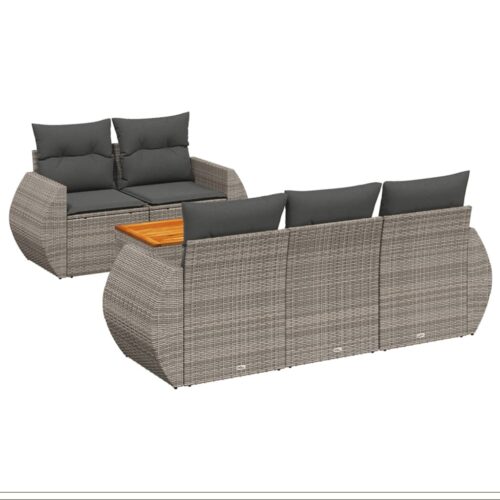 6-Piece Garden Sofa Set with Cushions Outdoor Patio Lounge Furniture Grey Poly Rattan - Image 13