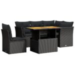5-Piece Garden Sofa Set with Cushions Outdoor Patio Lounge Furniture Black Poly Rattan