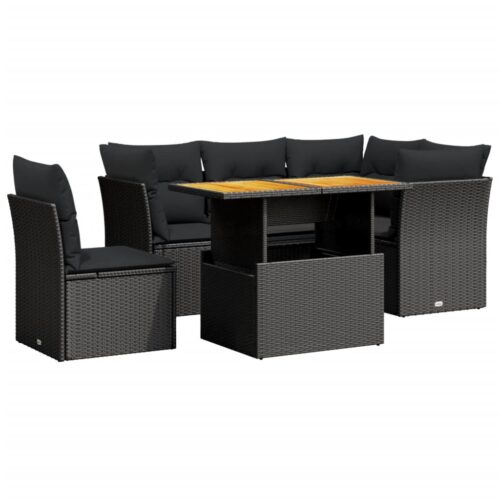 5-Piece Garden Sofa Set with Cushions Outdoor Patio Lounge Furniture Black Poly Rattan - Image 5