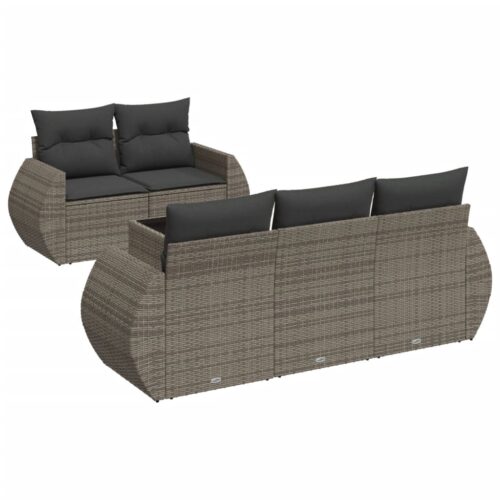 6-Piece Garden Sofa Set with Cushions Outdoor Patio Lounge Furniture Grey Poly Rattan
