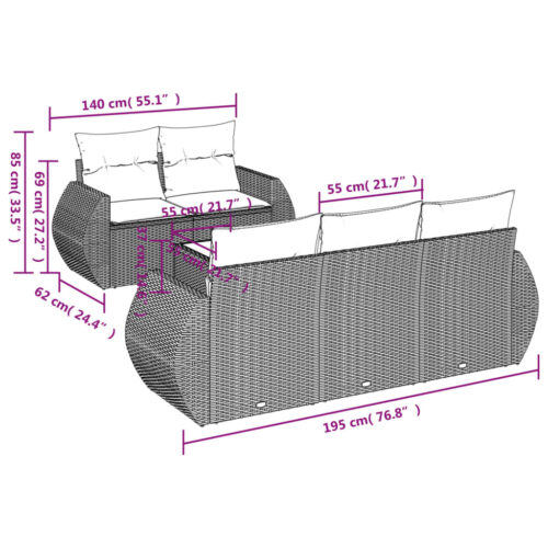 6-Piece Garden Sofa Set with Cushions Outdoor Patio Lounge Furniture Grey Poly Rattan - Image 3