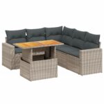 6-Piece Garden Sofa Set with Cushions Outdoor Patio Lounge Furniture Grey Poly Rattan