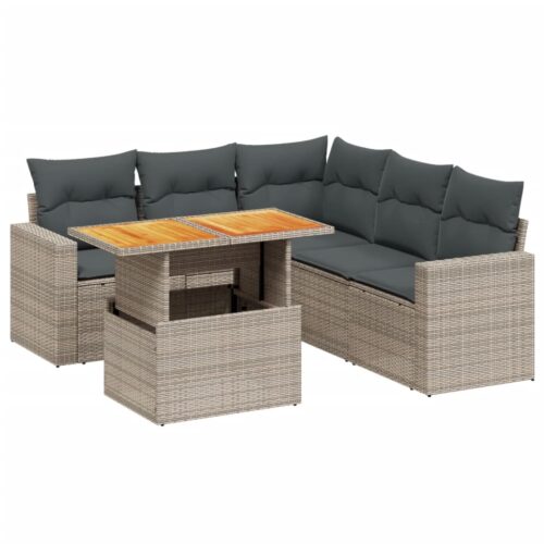 6-Piece Garden Sofa Set with Cushions Outdoor Patio Lounge Furniture Grey Poly Rattan