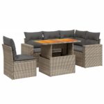6-Piece Garden Sofa Set with Cushions Outdoor Patio Lounge Furniture Grey Poly Rattan