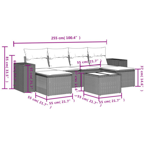 7-Piece Garden Sofa Set Outdoor Patio Lounge Wicker Rattan Furniture Setting Grey - Image 3