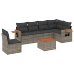 7-Piece Garden Sofa Set Outdoor Patio Lounge Wicker Rattan Furniture Setting Grey