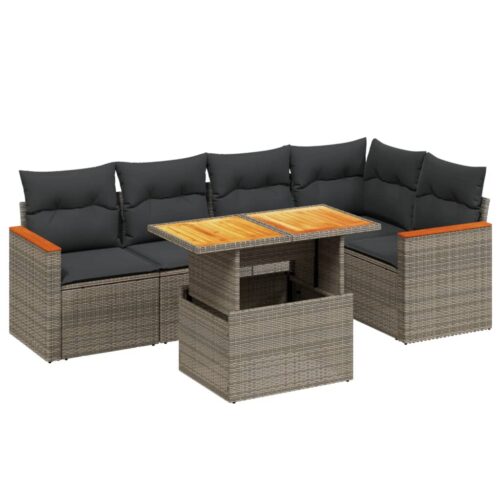 6-Piece Garden Sofa Set with Cushions Outdoor Patio Lounge Furniture Grey Poly Rattan