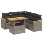 6-Piece Garden Sofa Set with Cushions Outdoor Patio Lounge Furniture Grey Poly Rattan