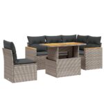 6-Piece Garden Sofa Set with Cushions Outdoor Patio Lounge Furniture Grey Poly Rattan