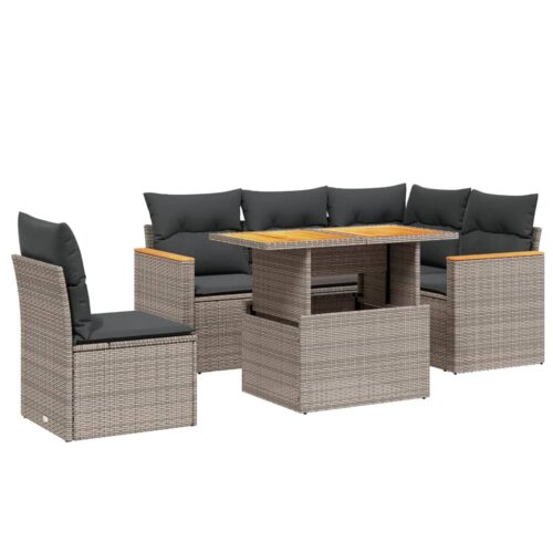 6-Piece Garden Sofa Set with Cushions Outdoor Patio Lounge Furniture Grey Poly Rattan
