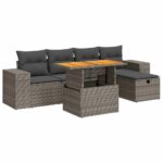 6-Piece Garden Sofa Set with Cushions Outdoor Patio Lounge Furniture Grey Poly Rattan Acacia