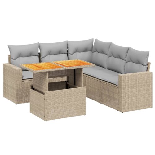 6-Piece Garden Sofa Set with Cushions Outdoor Patio Lounge Furniture Beige Poly Rattan