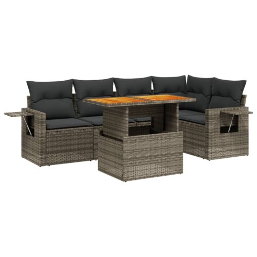 6-Piece Garden Sofa Set with Cushions Outdoor Patio Lounge Furniture Grey Poly Rattan