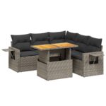 6-Piece Garden Sofa Set with Cushions Outdoor Patio Lounge Furniture Grey Poly Rattan