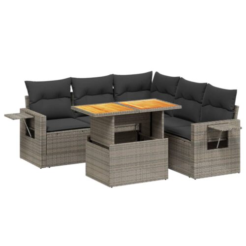 6-Piece Garden Sofa Set with Cushions Outdoor Patio Lounge Furniture Grey Poly Rattan