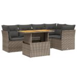 5-Piece Garden Sofa Set with Cushions Outdoor Patio Lounge Furniture Grey Poly Rattan