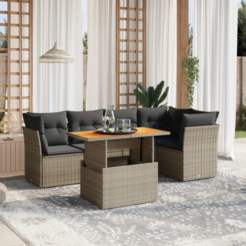 5-Piece Garden Sofa Set with Cushions Outdoor Patio Lounge Furniture Grey Poly Rattan - Image 2