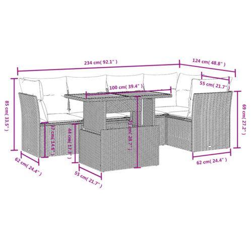 5-Piece Garden Sofa Set with Cushions Outdoor Patio Lounge Furniture Grey Poly Rattan - Image 3