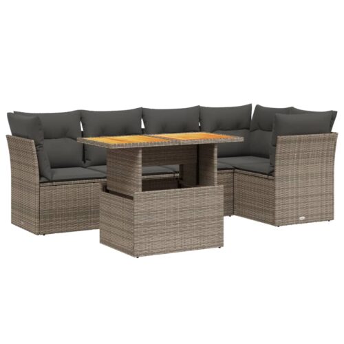 5-Piece Garden Sofa Set with Cushions Outdoor Patio Lounge Furniture Grey Poly Rattan - Image 5