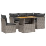 5-Piece Garden Sofa Set with Cushions Outdoor Patio Lounge Furniture Grey Poly Rattan