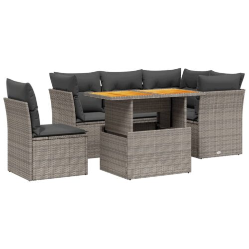 5-Piece Garden Sofa Set with Cushions Outdoor Patio Lounge Furniture Grey Poly Rattan