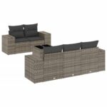 6-Piece Garden Sofa Set with Cushions Outdoor Patio Lounge Furniture Grey Poly Rattan