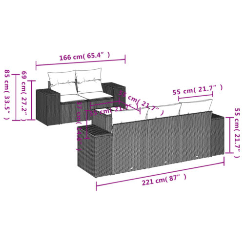 6-Piece Garden Sofa Set with Cushions Outdoor Patio Lounge Furniture Grey Poly Rattan - Image 3
