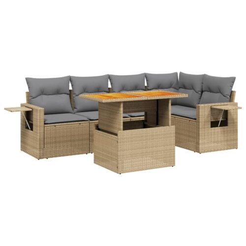 6-Piece Garden Sofa Set with Cushions Outdoor Patio Lounge Furniture Beige Poly Rattan